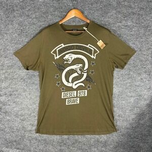 DIESEL 978 Brave Indigo Devils Snake Graphic T Shirt Olive Green Mens XL‎